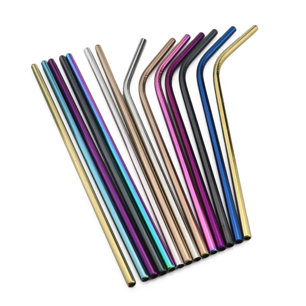 5PCS Rainbow Stainless Steel Straws – Reusable Metal Drinking Straw Set