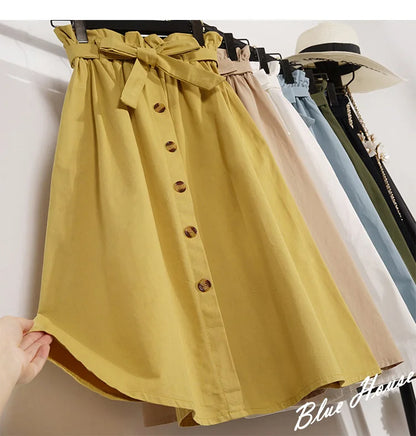 Elegant Women's Midi Skirt – High Waist Knee-Length Pleated Summer & Autumn Skirt