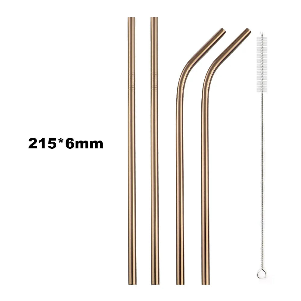 5PCS Rainbow Stainless Steel Straws – Reusable Metal Drinking Straw Set