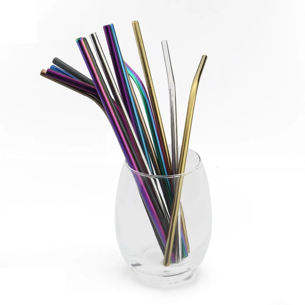 5PCS Rainbow Stainless Steel Straws – Reusable Metal Drinking Straw Set