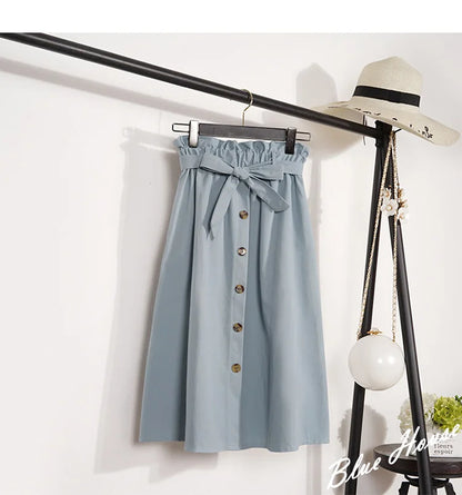 Elegant Women's Midi Skirt – High Waist Knee-Length Pleated Summer & Autumn Skirt