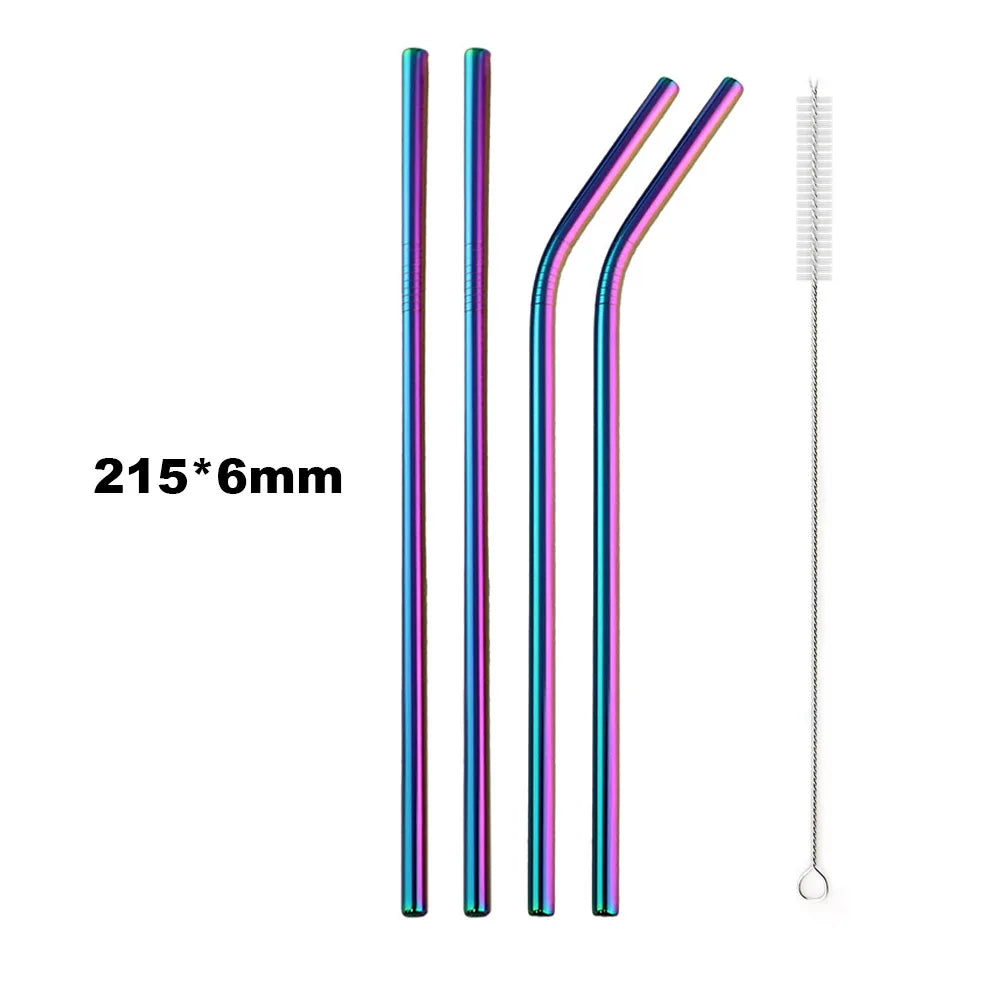 5PCS Rainbow Stainless Steel Straws – Reusable Metal Drinking Straw Set