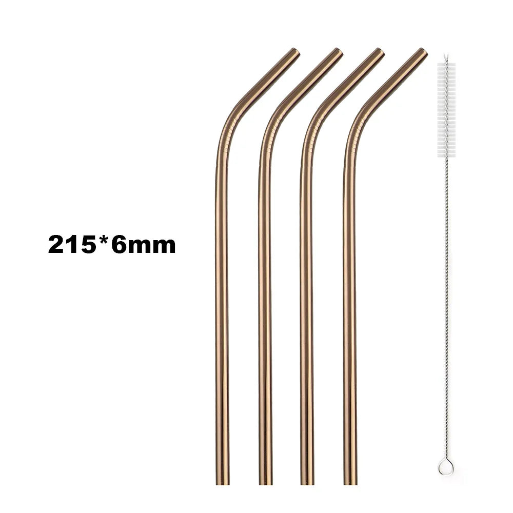 5PCS Rainbow Stainless Steel Straws – Reusable Metal Drinking Straw Set