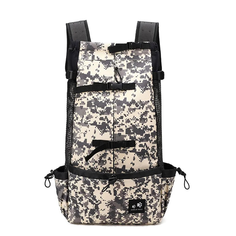 Camouflage Dog Carrier Backpack for Medium & Large Dogs Breathable Travel Pet Backpack for Hiking Riding Samoyed Labrador Corgi