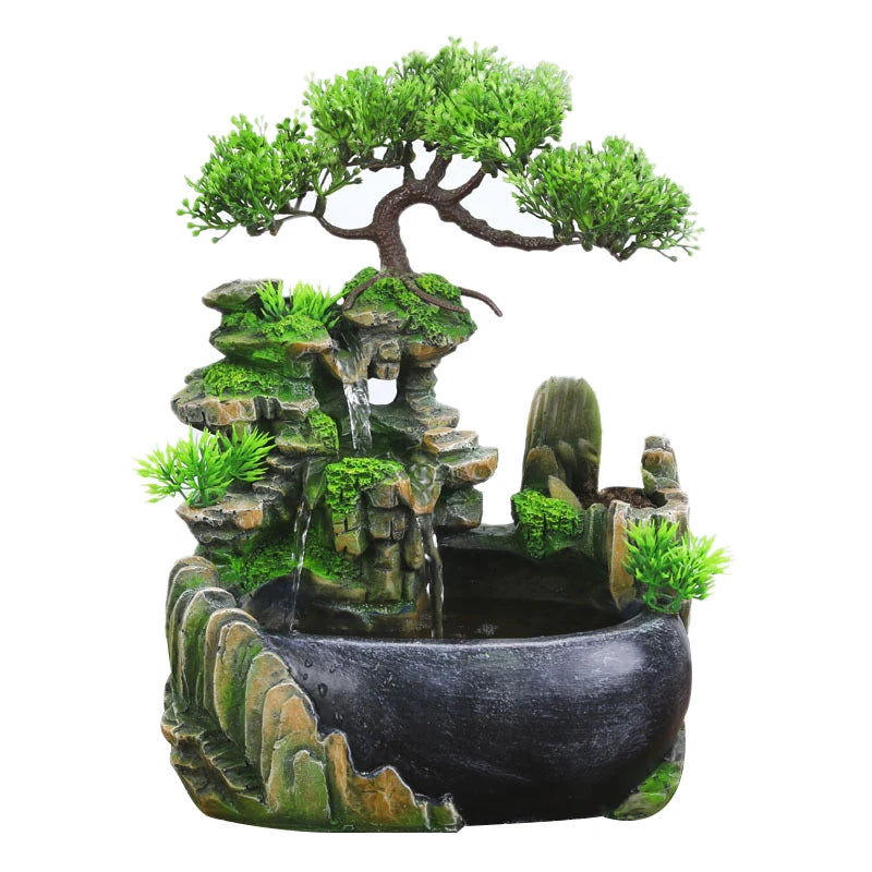 Indoor Feng Shui Water Fountain – Resin Rockery Desktop Decor