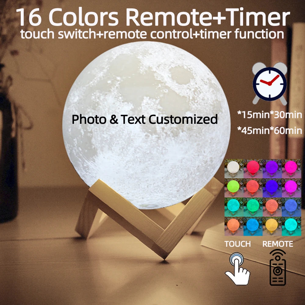 3D Printed Moon Lamp – Personalized Photo USB Night Light Gift