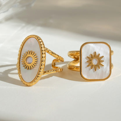 Trendy Women’s Wide Stainless Steel Stone Ring – Bohemian Vintage Style