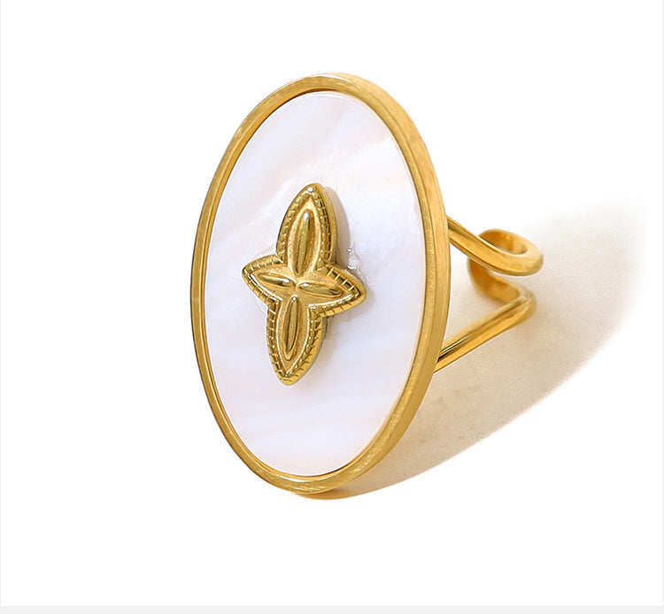 Trendy Women’s Wide Stainless Steel Stone Ring – Bohemian Vintage Style