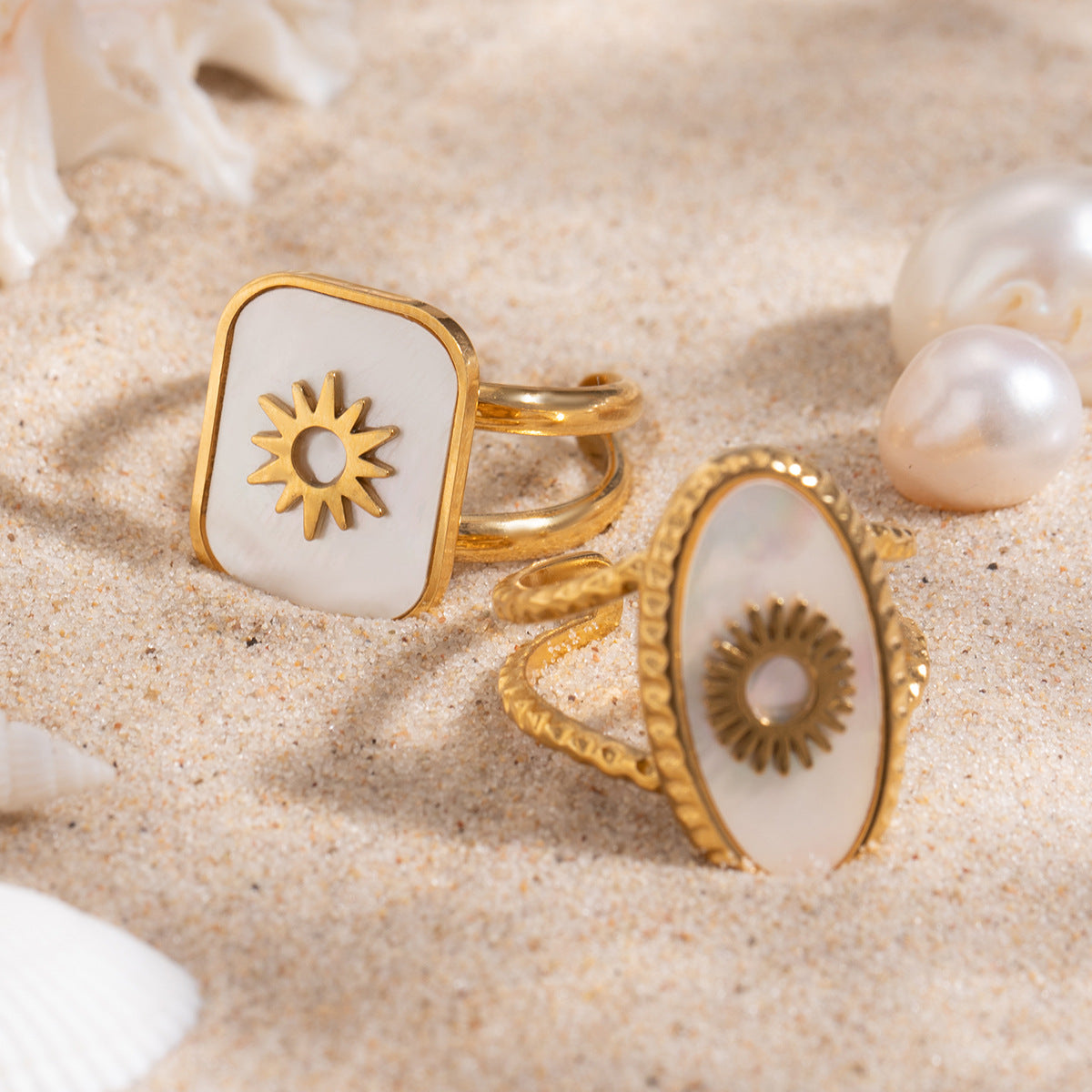 Trendy Women’s Wide Stainless Steel Stone Ring – Bohemian Vintage Style