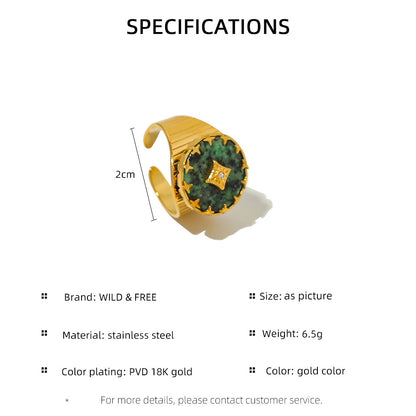 Trendy Women’s Wide Stainless Steel Stone Ring – Bohemian Vintage Style