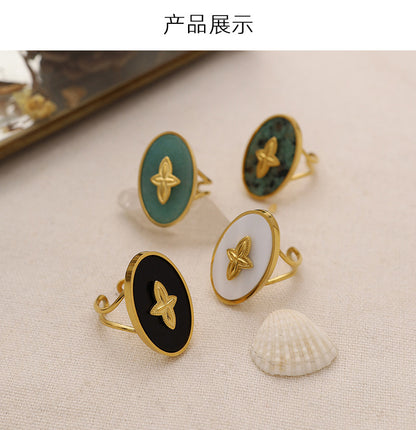 Trendy Women’s Wide Stainless Steel Stone Ring – Bohemian Vintage Style