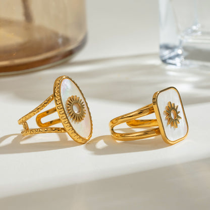 Trendy Women’s Wide Stainless Steel Stone Ring – Bohemian Vintage Style