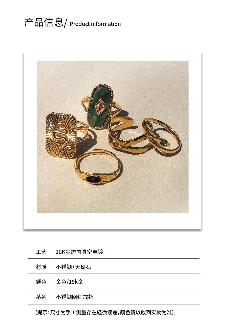 Trendy Women’s Wide Stainless Steel Stone Ring – Bohemian Vintage Style