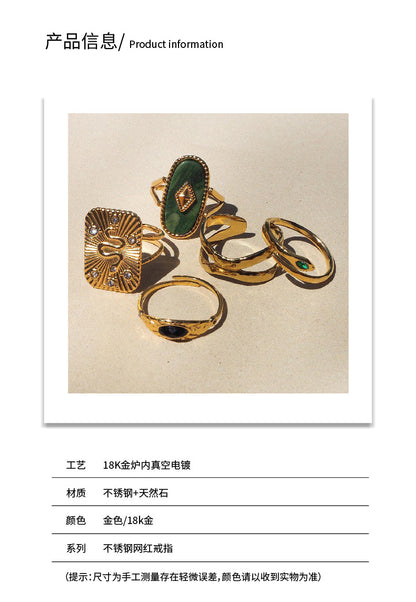 Trendy Women’s Wide Stainless Steel Stone Ring – Bohemian Vintage Style