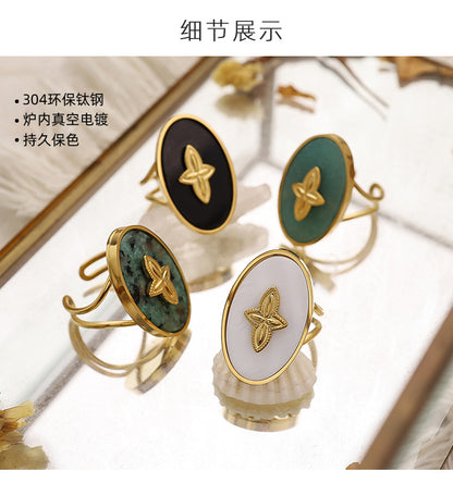 Trendy Women’s Wide Stainless Steel Stone Ring – Bohemian Vintage Style