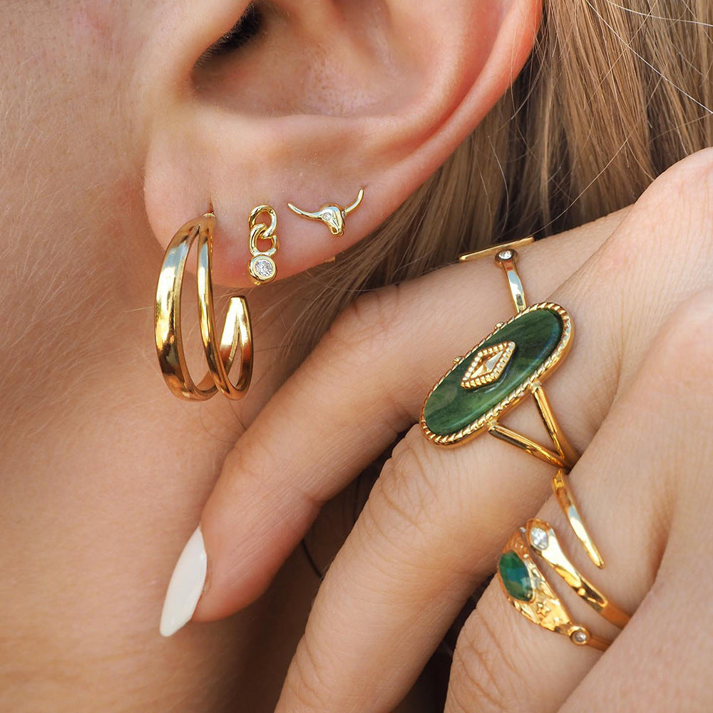 Trendy Women’s Wide Stainless Steel Stone Ring – Bohemian Vintage Style