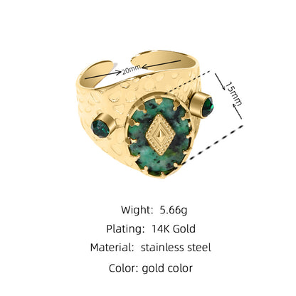 Trendy Women’s Wide Stainless Steel Stone Ring – Bohemian Vintage Style