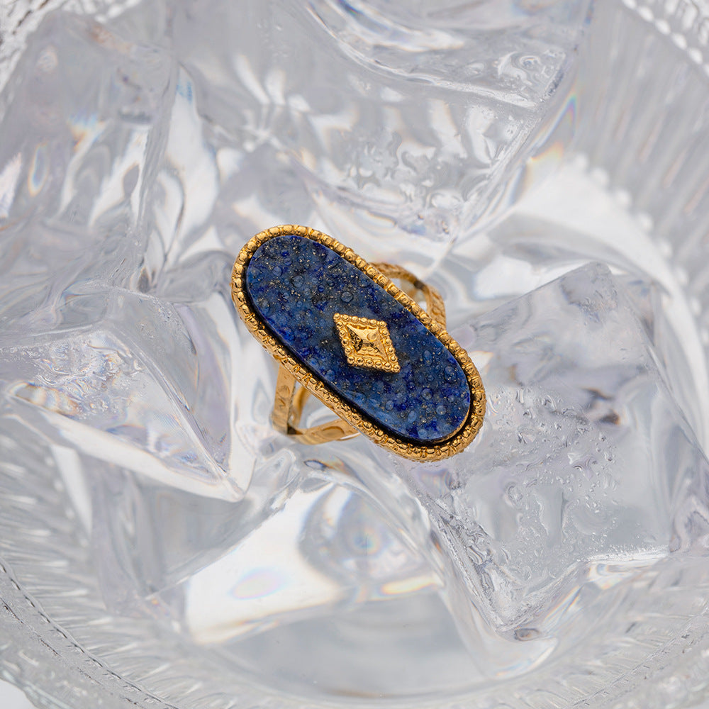 Trendy Women’s Wide Stainless Steel Stone Ring – Bohemian Vintage Style