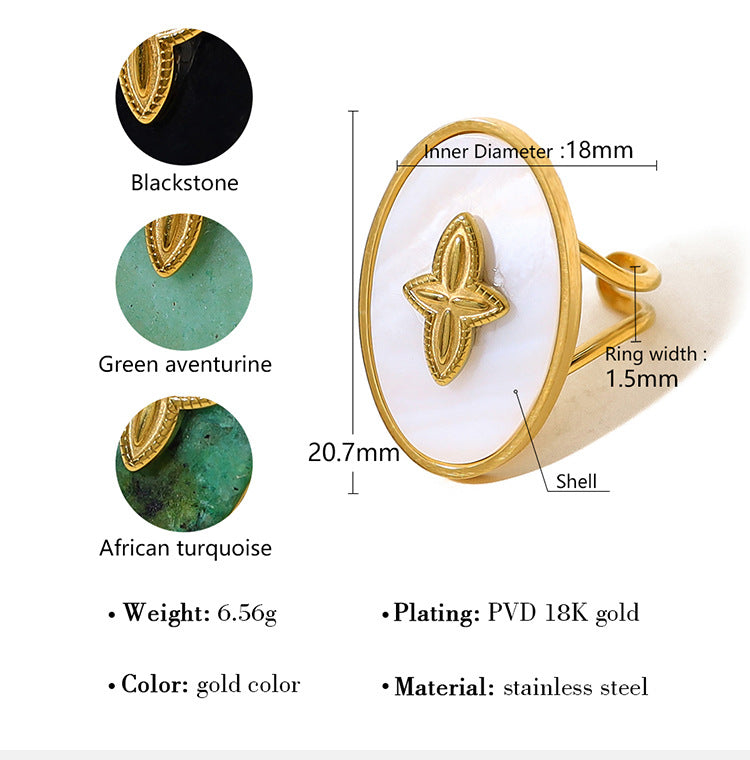 Trendy Women’s Wide Stainless Steel Stone Ring – Bohemian Vintage Style