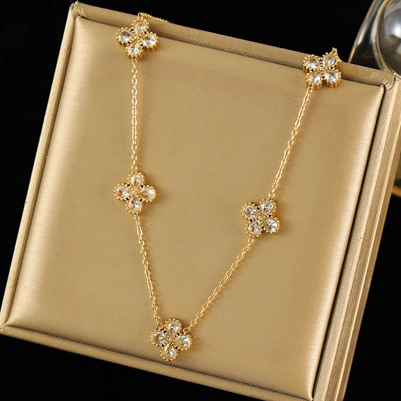 316L Stainless Steel White Zirconia Jewelry Set – Necklace, Bracelet & Earrings for Women