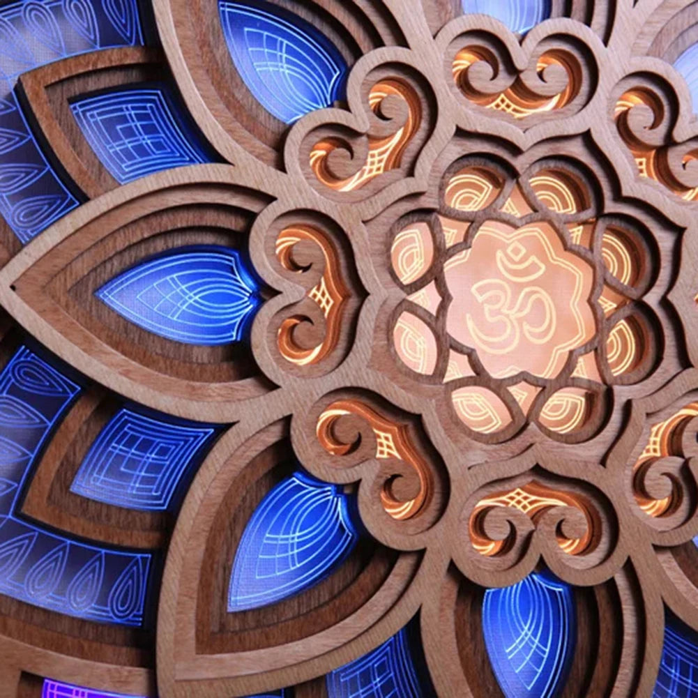 LED Mandala Lotus Lamp – Wooden Yoga Room Wall Night Light