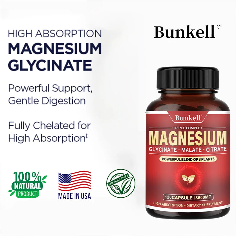 Triple High-efficiency Elemental Magnesium Complex - Glycine, Malic Acid and Magnesium Citrate, Muscle Relaxation, Immunity