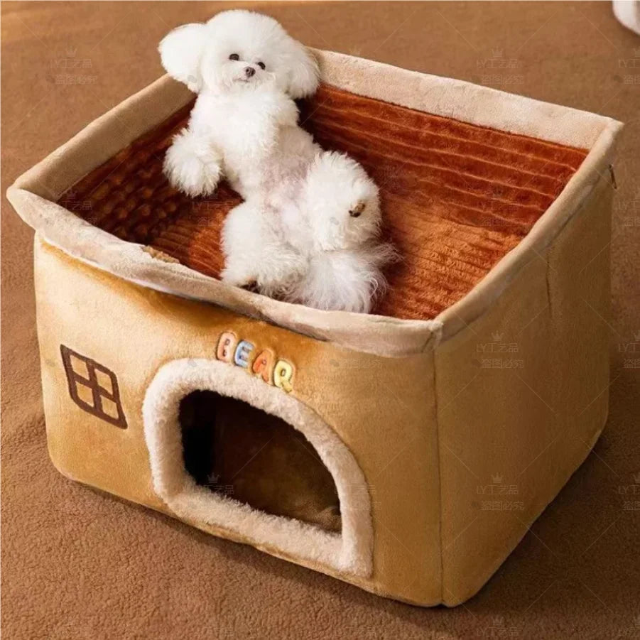 Foldable Cute Pet House Soft Cat & Dog Bed Detachable Washable Pet Cave