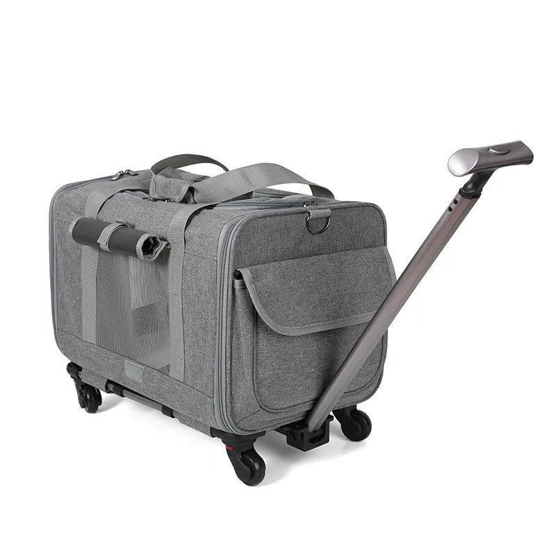 Silent Large Capacity Cat Bag Portable Foldable Pet Suitcase Universal Wheels Breathable Pet Travel Backpack