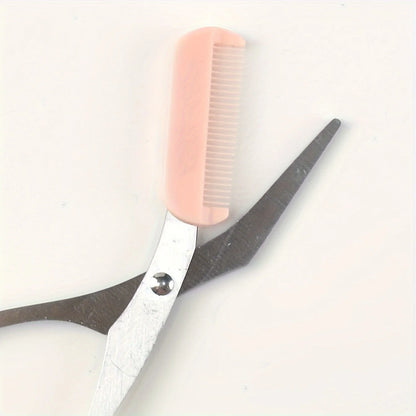 Pink Eyebrow Trimming Scissors with Built-In Comb for Precise Shaping and Grooming