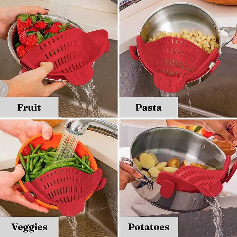 Silicone Clip On Pot Strainer – Universal Pasta & Vegetable Pan Colander