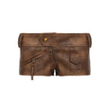 Street Style Spice Girls Fashion New Sexy Brown Pu Leather Super Shorts Women Low Waist Tight Hip Wrap Hot Pants