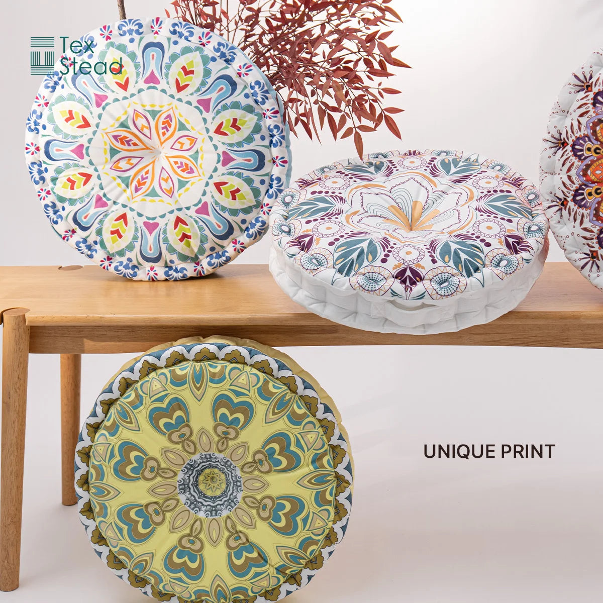 Bohemian Round Floor Cushion, Mandala Print Thickened Seat Pillow with Handle, Short Plush Soft Meditation Cushion for Yoga Livi