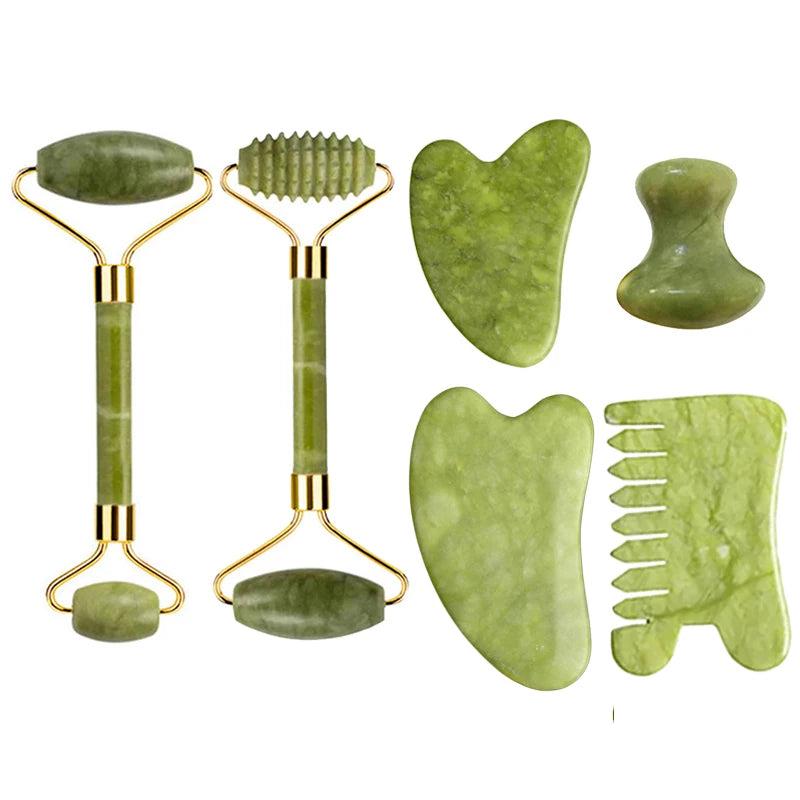 Natural Jade Roller & Gua Sha Set – Facial & Body Massage Tools for Lifting & Anti-Aging