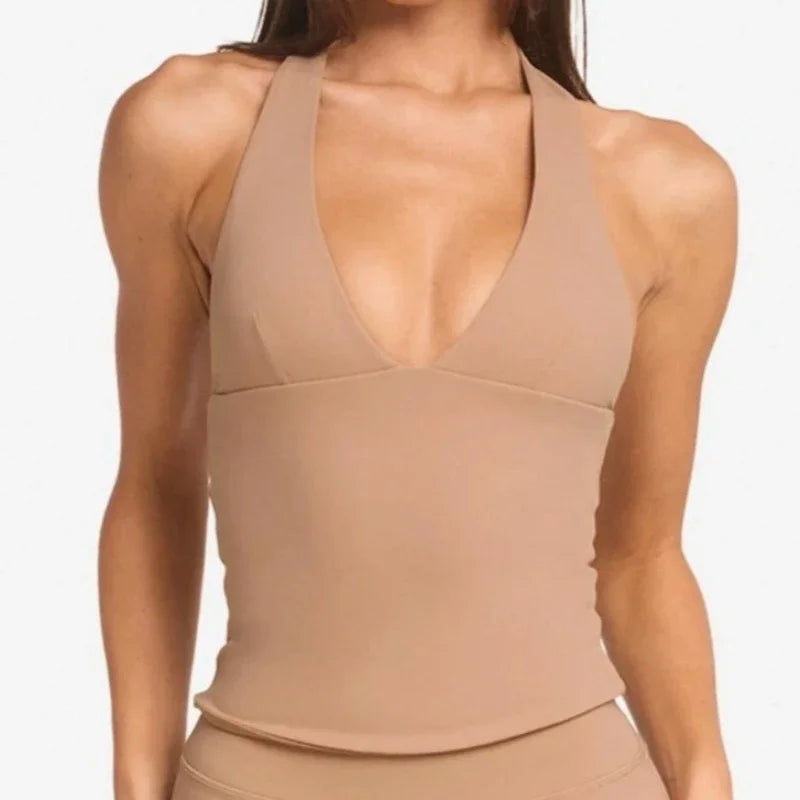 Women’s High-Impact Halter Gym Top with Built-In Pads