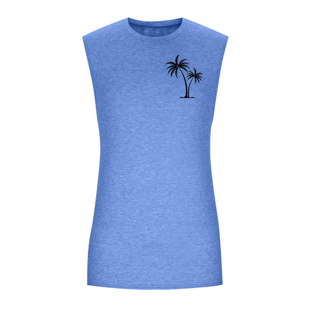 2025 Men'S Muscle Fitness Shirt Sports T-Shirt Gym Training Shirt Summer Casual Vest Tree Print Sleeveless Round Neck