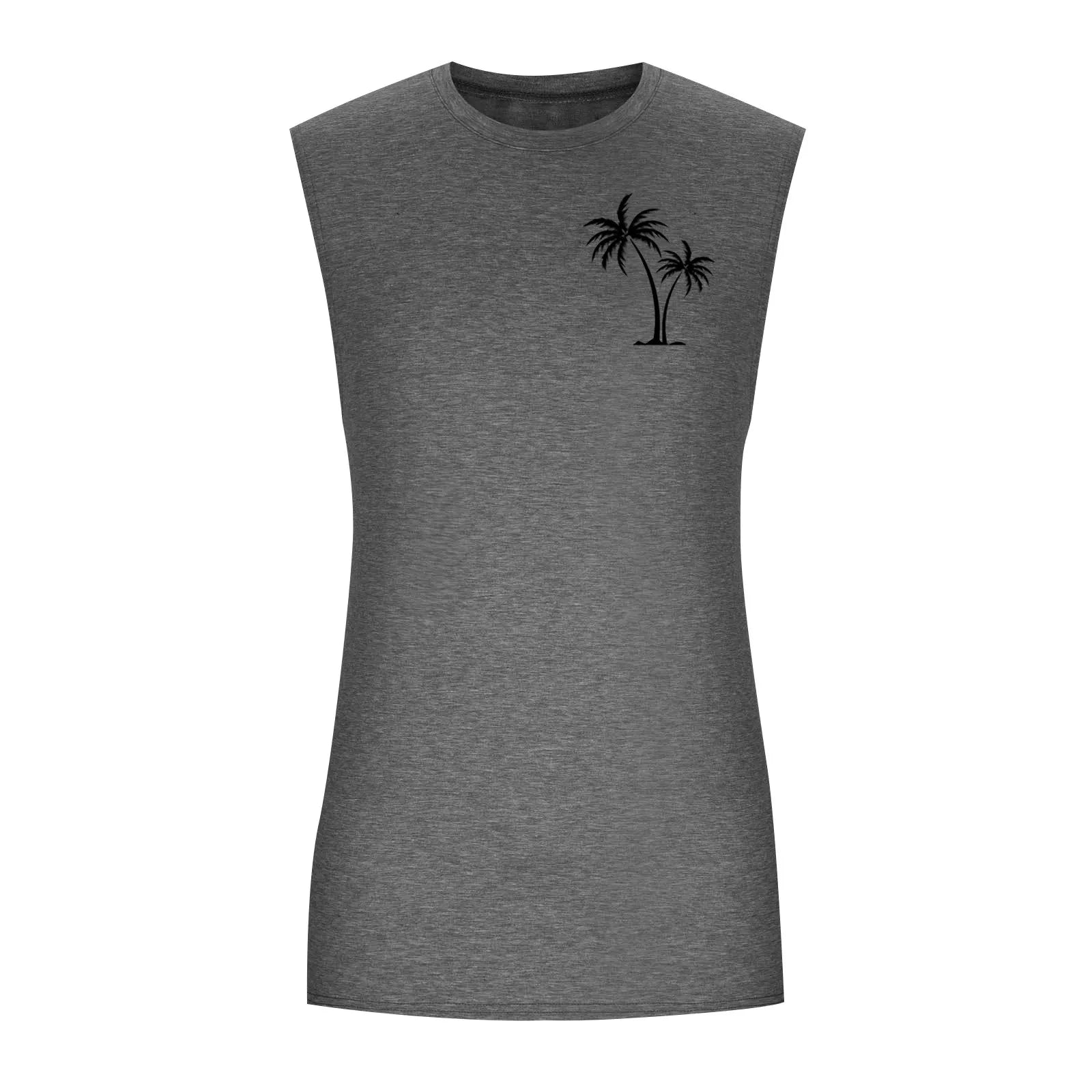 2025 Men'S Muscle Fitness Shirt Sports T-Shirt Gym Training Shirt Summer Casual Vest Tree Print Sleeveless Round Neck