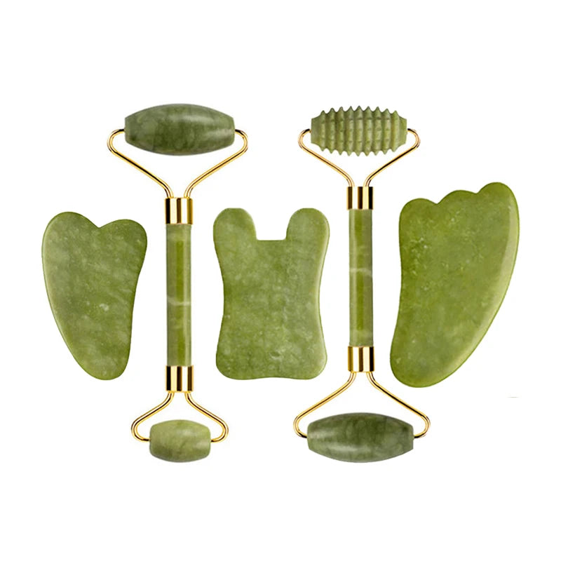 Natural Jade Roller & Gua Sha Set – Facial & Body Massage Tools for Lifting & Anti-Aging