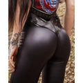 2025 Spring Autumn Women High Waist PU Leather Skinny Push Up Pants Sporty Female Faux Leather Leggings Streetwear Clothing traf