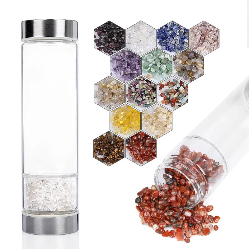 Big Diameter Crystal Bottles Multicolor Water Bottle Healing Infuser Energy Gym