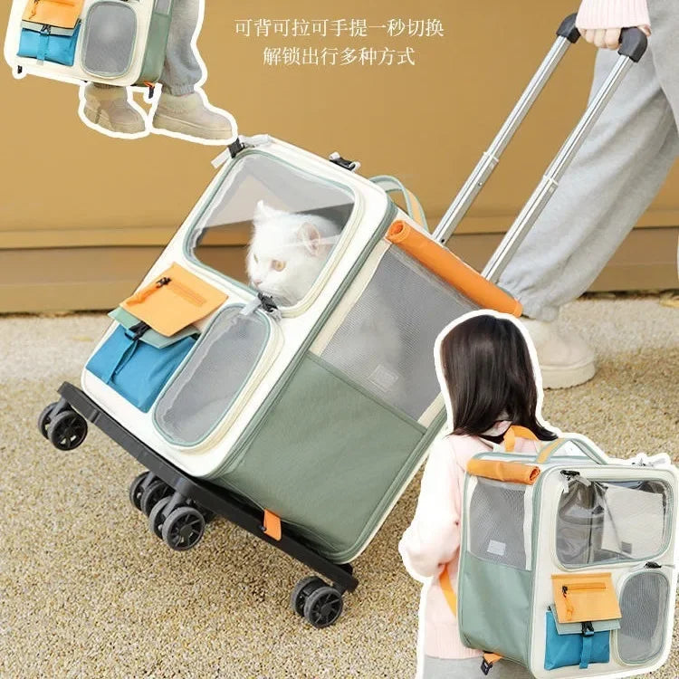 Extra Large Rolling Pet Carrier with Wheels Detachable Foldable Cat & Dog Travel Trolley Bag Portable Pet Transport Case