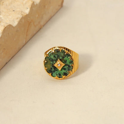 Trendy Women’s Wide Stainless Steel Stone Ring – Bohemian Vintage Style