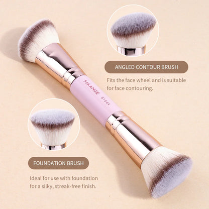2PCS Double-Ended Foundation & Contour Brushes – Flat & Angled for Liquid, Powder & Cream