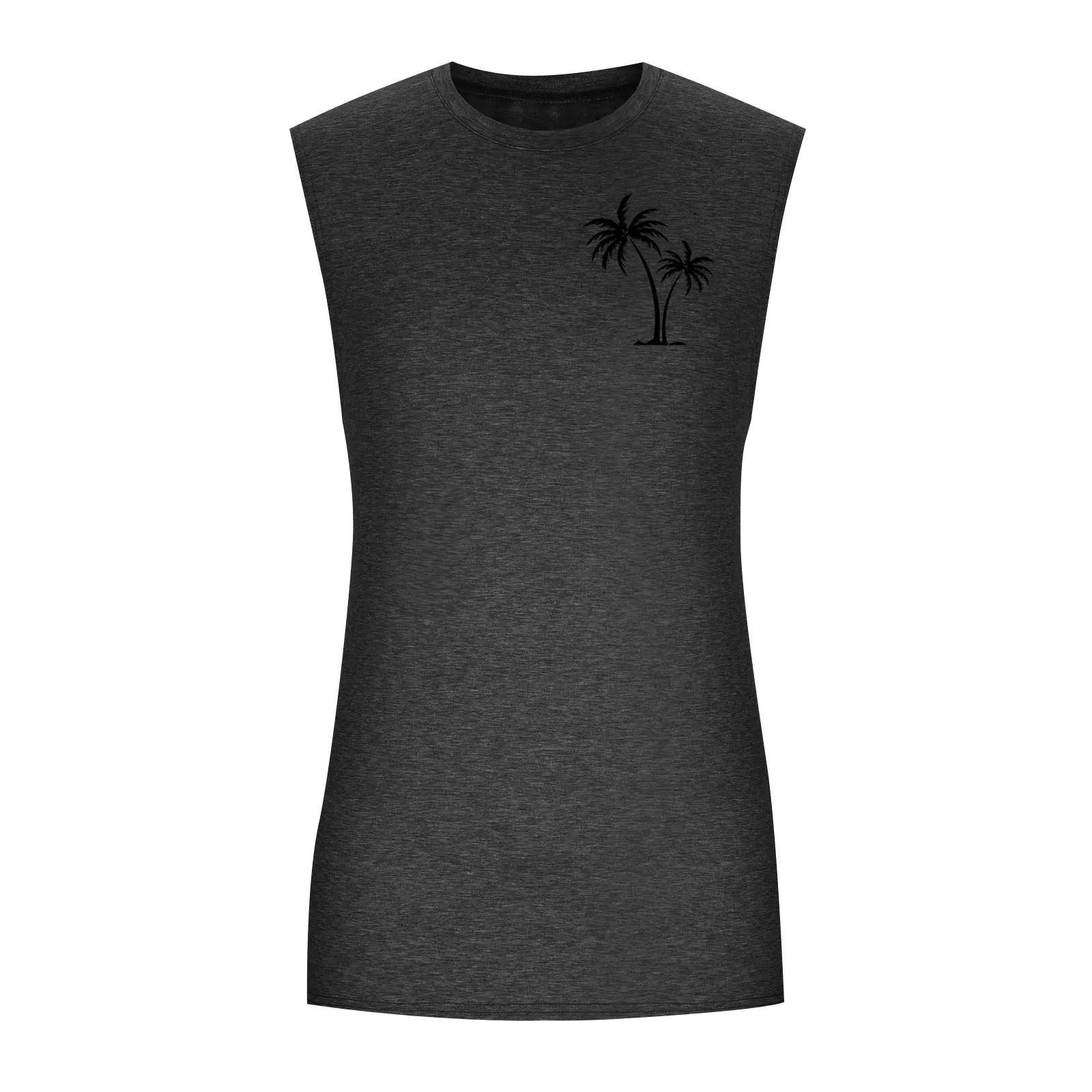 2025 Men'S Muscle Fitness Shirt Sports T-Shirt Gym Training Shirt Summer Casual Vest Tree Print Sleeveless Round Neck