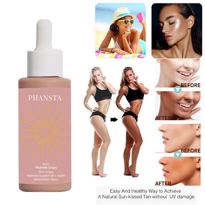 Natural Self Tanning Drops – Herbal Bronzer for Face & Body Sunless Gradual Tan