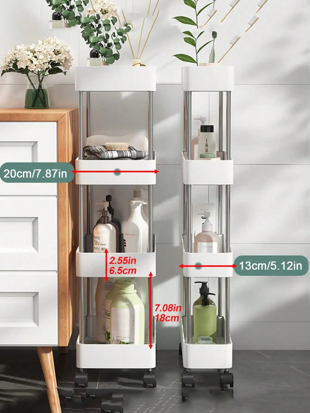 3/4 Tier Rolling Utility Cart Slim Storage Organizer Movable Gap Shelf for Kitchen Bathroom Living Room