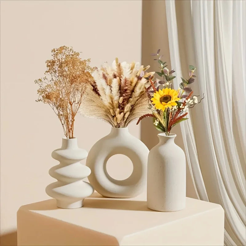 Set of 3 Bohemian Ceramic Vases – Modern Home Decor Vase Set