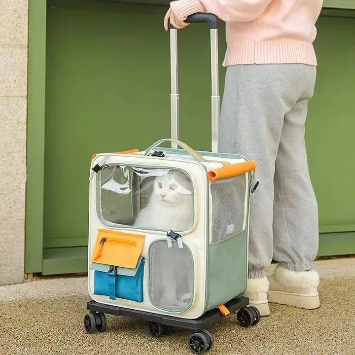 Extra Large Rolling Pet Carrier with Wheels Detachable Foldable Cat & Dog Travel Trolley Bag Portable Pet Transport Case