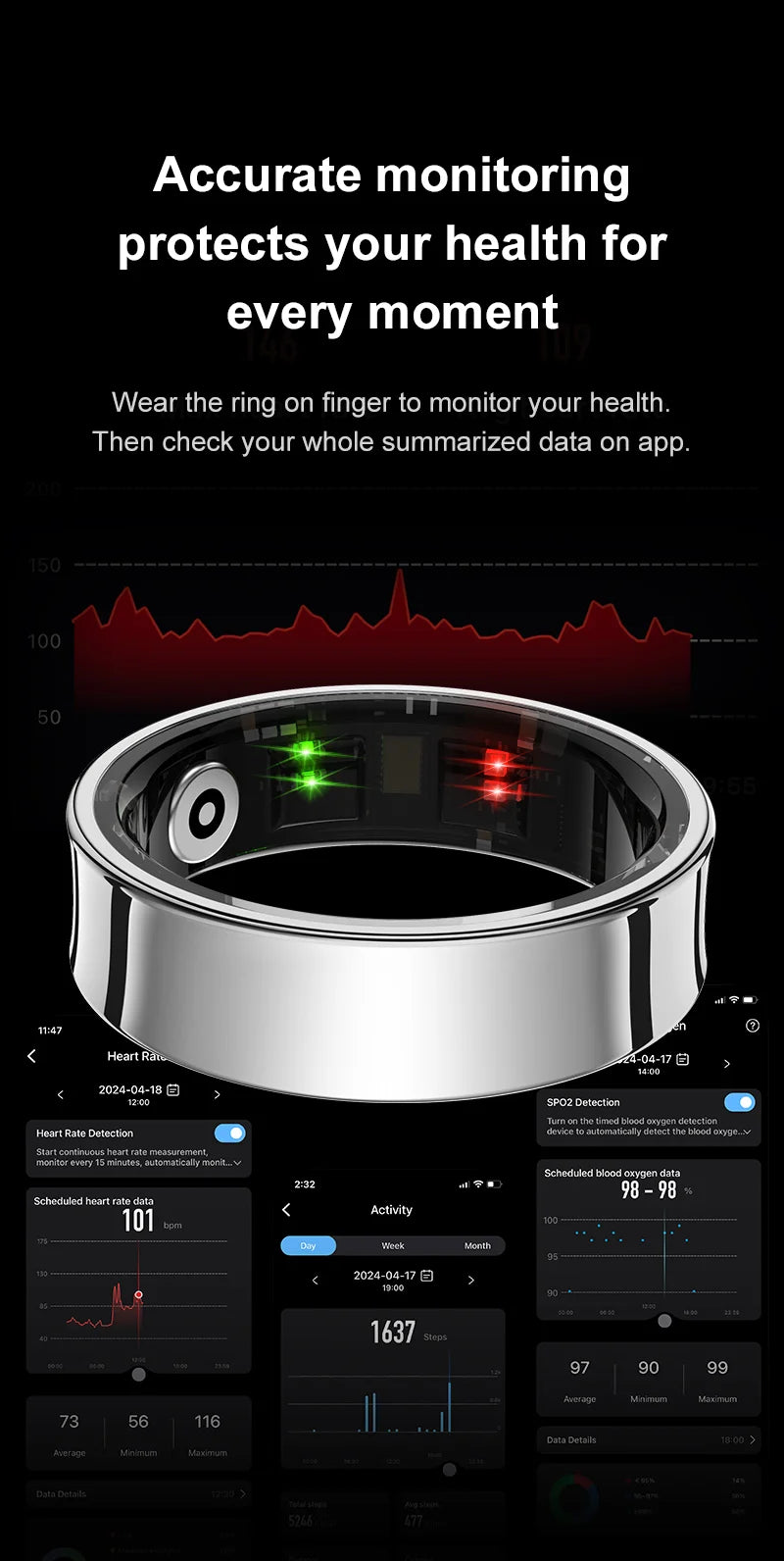 Smart Health Tracking Ring with Charging Case