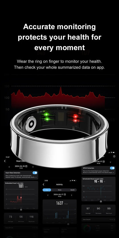 Smart Health Tracking Ring with Charging Case