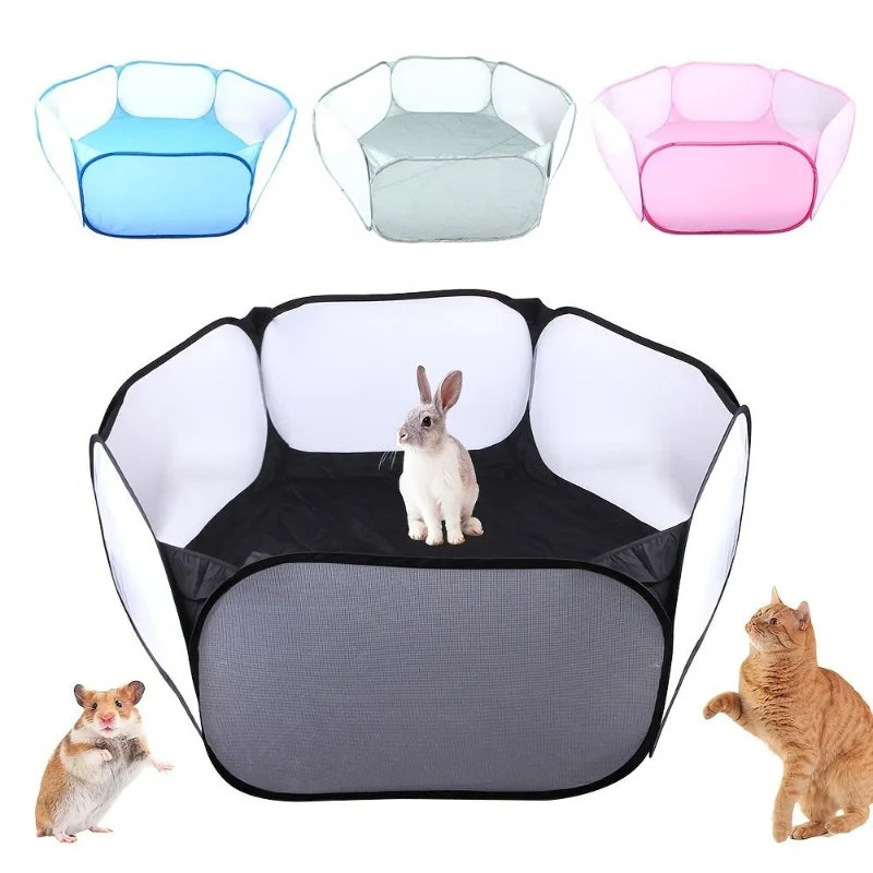 Portable Transparent Pet Playpen – Foldable Small Animal Cage Tent